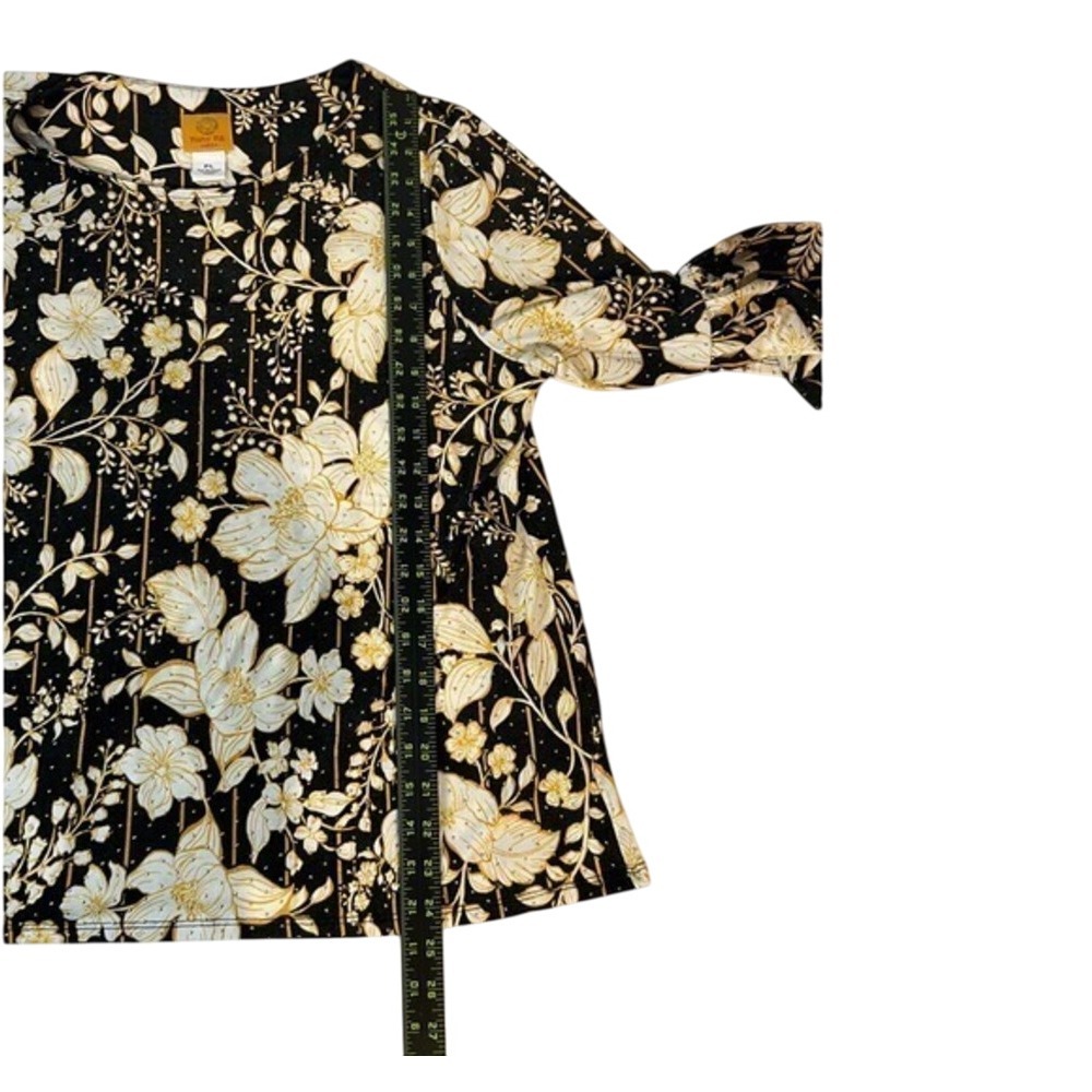 Ruby Rd‎ Blouse Large Petite Bell Sleeve Scoop Neck Gold Tone Beads Career Work - Picture 9 of 10